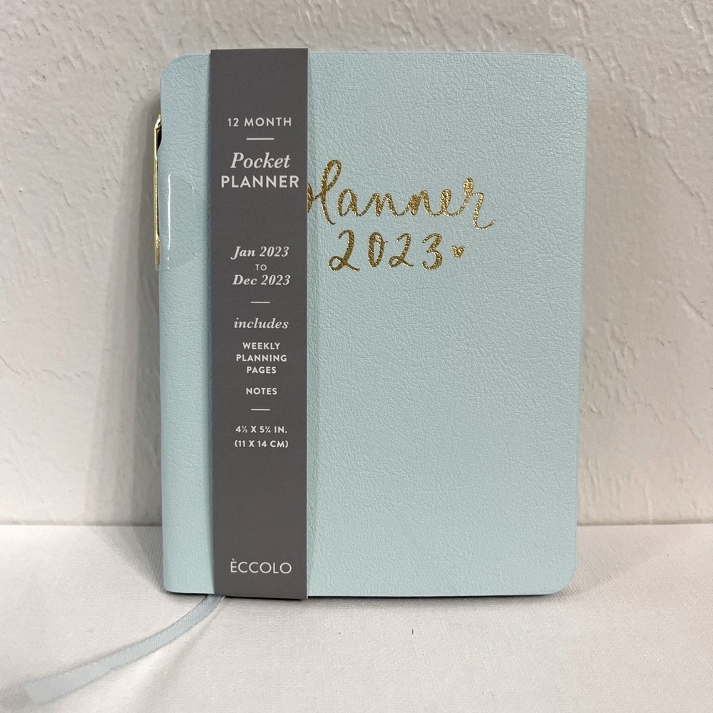 *NEW* Light Blue POCKET PLANNER w/ GOLD PEN (2023) - Dayna Lee Collection